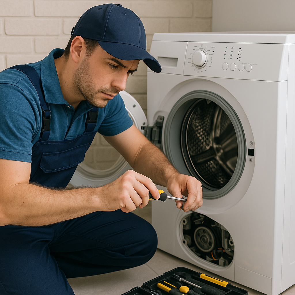Professional appliance repair technician at work